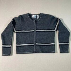 Paul Harris Sweater Women Sm Grey Striped 100% New Wool Lambswool Zip Cardigan